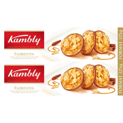 [7614800709822] KAMBLY Biscuit garni d'amandes effilées caramélisées nappé chocolat au lait 250 g