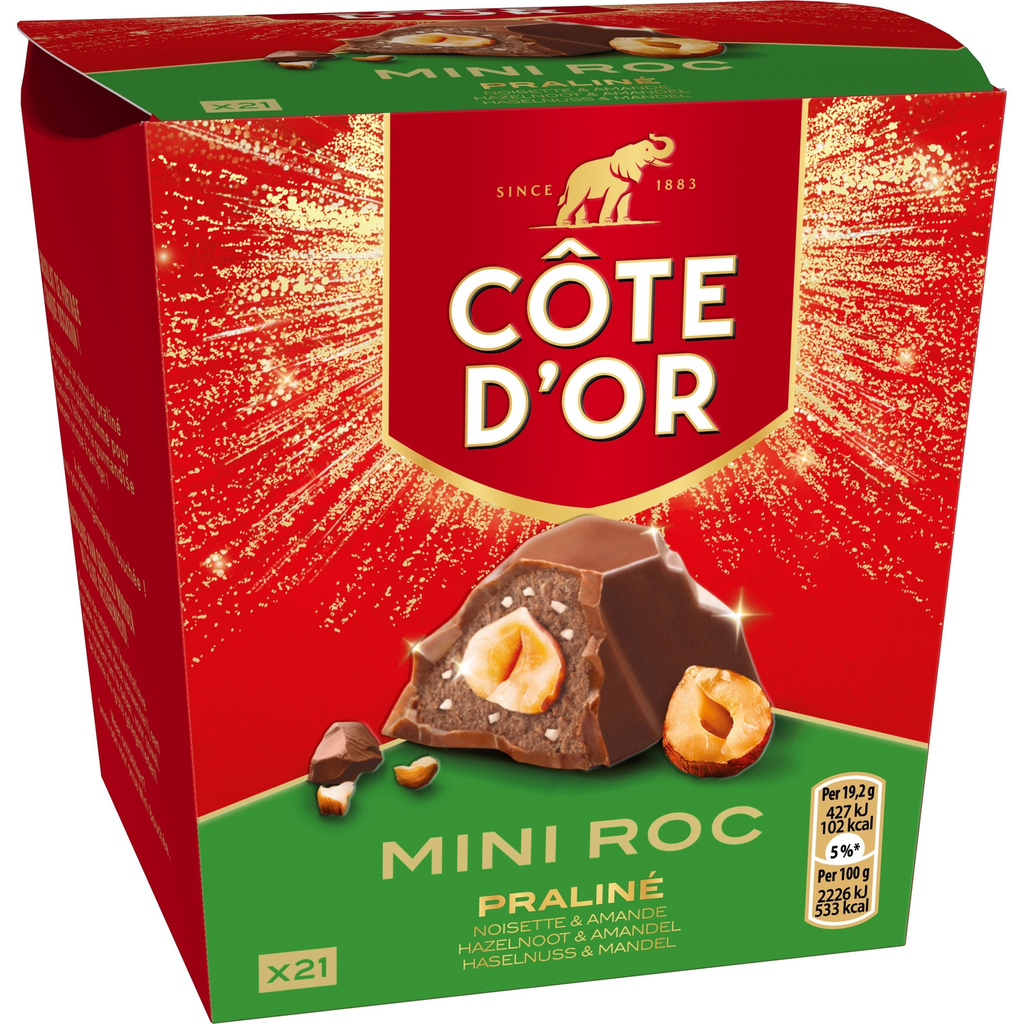 COTE D'OR Bombones de Chocolate Praliné con Avellana Mini Roc 195 g