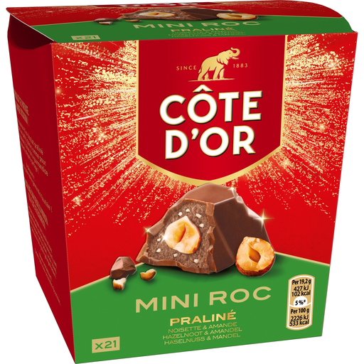 [7622201420529] COTE D'OR Bouchées de Chocolat Praliné avec Noisette Mini Roc 195 g