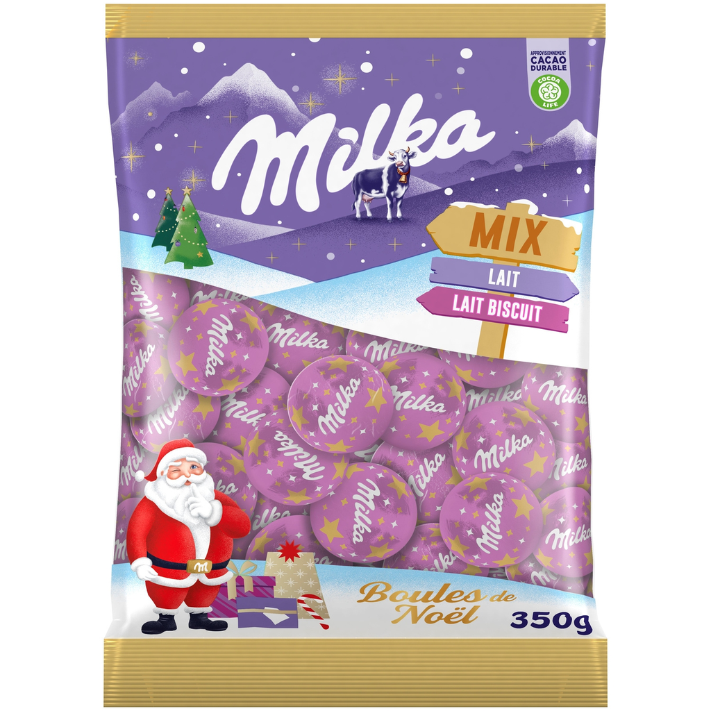 MILKA Assortiment de Chocolats Lait et Biscuit Boules de Noël 350 g