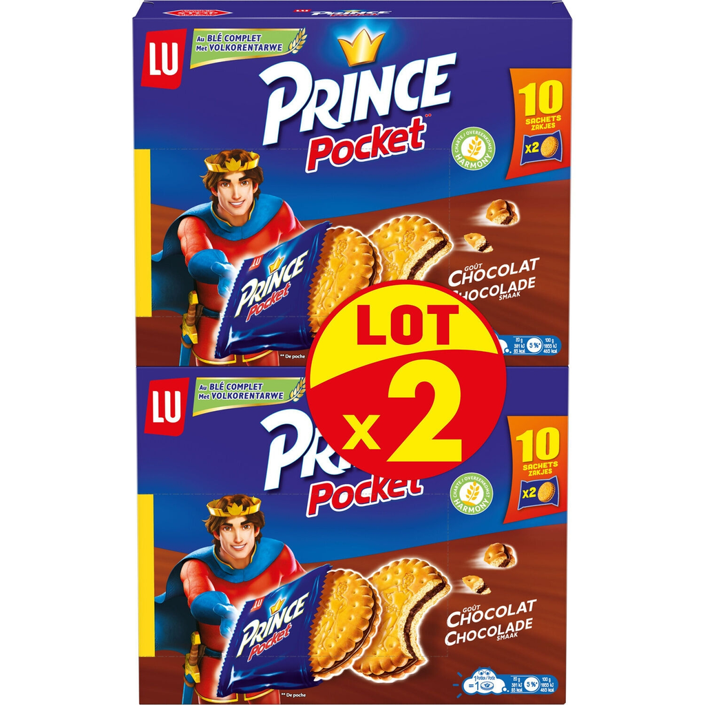 LU Galletas rellenas de chocolate con trigo integral PRINCE 2 x 400 g
