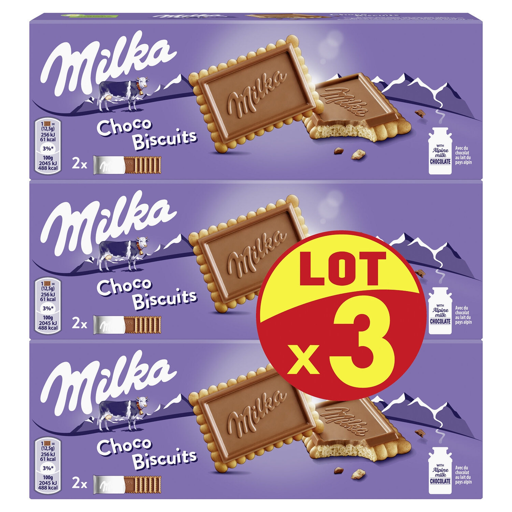 MILKA Bolachas cobertas com chocolate de leite 3 x 150 g