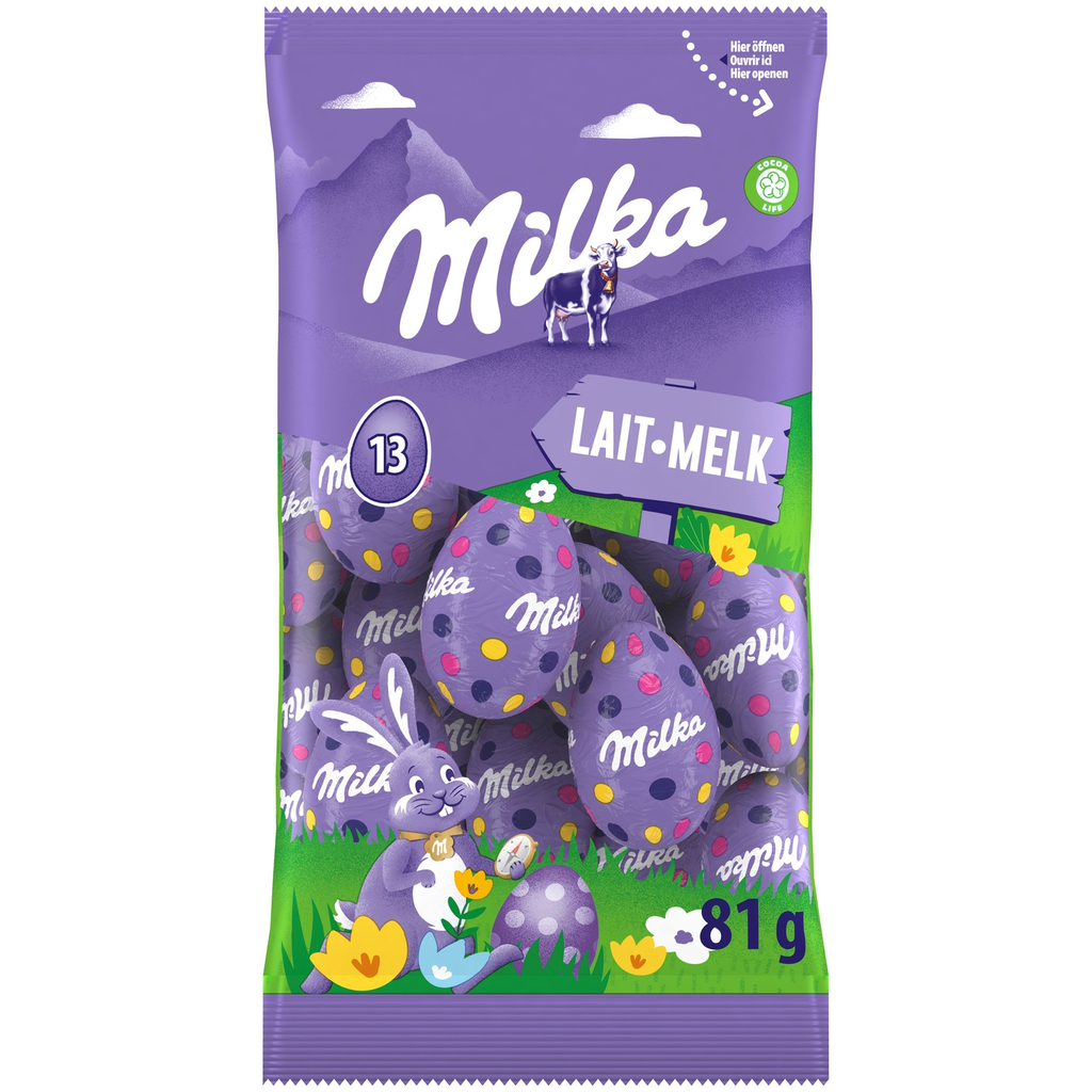 MILKA Ovos de chocolate de leite dos Alpes 81 g