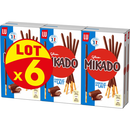 [7622210839206] LU Mikado Bolachas palitos cobertas com chocolate de leite 6 caixas de 90 g