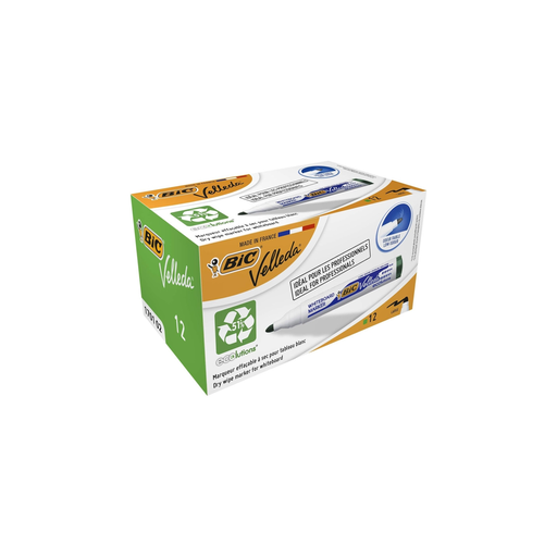 [7626031113880] BIC Marqueurs Effaçables Velleda 1701 Vert Pointe Moyenne Conique 12 unités