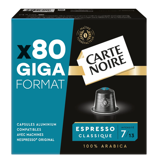 [8000070059559] CARTE NOIRE Espresso Classique n°7 Coffee Capsules Nespresso Compatible 80 capsules 440 g