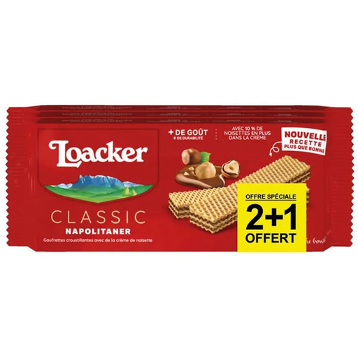 [8000380535378] LOACKER Bolachas wafer estaladiças com creme de avelã 3 x 90 g