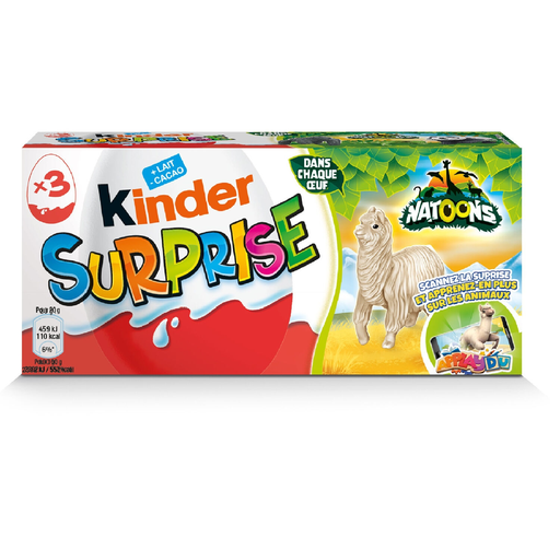 [8000500389539] KINDER Œufs surprise enrobés de chocolat au lait Natoons 3 pièces 20 g