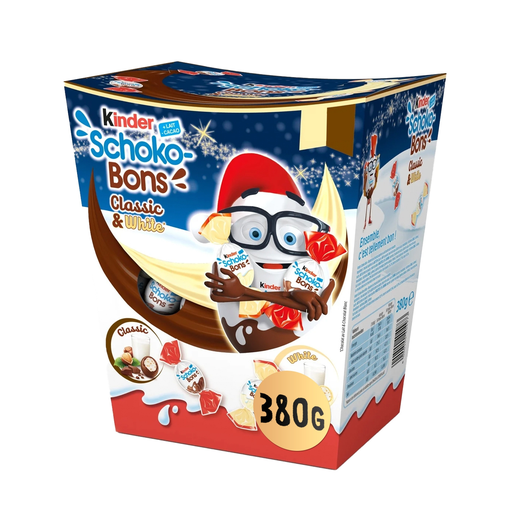 [8000500415399] KINDER Assortiment de Bonbons au Chocolat Blanc et Lait Fourrés Lait et Noisettes SCHOKOBONS 380 g