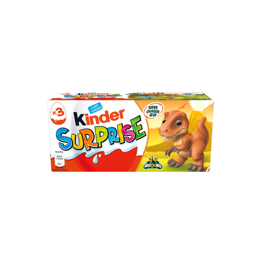 [8000500428313] KINDER Surprise œufs enrobés de chocolat Natoons Dino 3 pièces 20 g