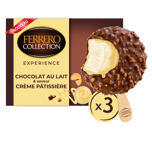 [8000500449868] FERRERO ROCHER Helados Polos Chocolate Leche Sabor Crema Pastelera 3 unidades
