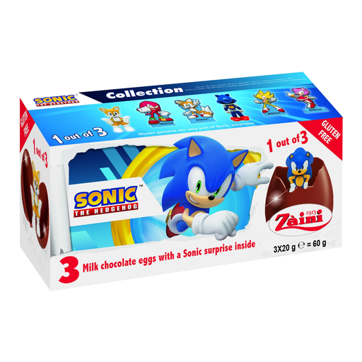 [8004735125290] ZAINI Sonic surprise eggs milk chocolate 3 x 20 g