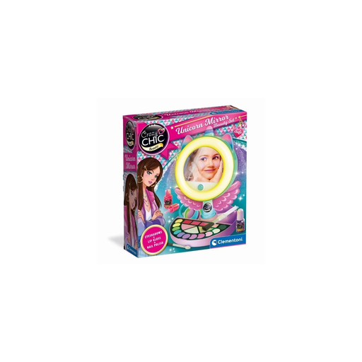 [8005125188550] CLEMENTONI Espejo de maquillaje unicornio con anillo luminoso y accesorios