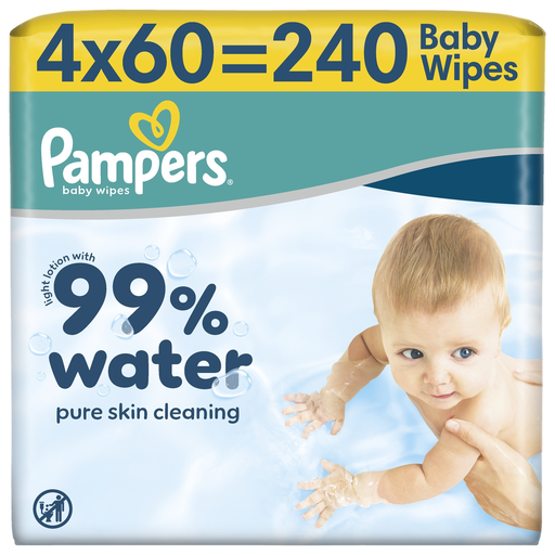 [8006530116305] PAMPERS Toalhitas Bebé com Loção Suave 99% Água, lote de 4 embalagens de 60 toalhitas