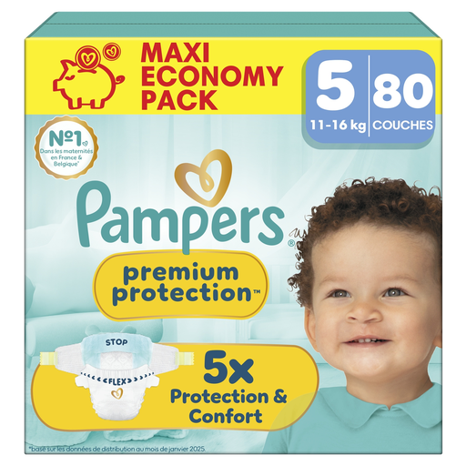 [8006530132008] PAMPERS Premium Protection couches taille 5 (11-16 kg) 80 couches