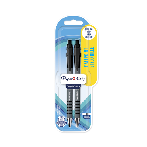 [8008285046708] PAPERMATE Caneta esferográfica Flex Grip Ultra preta ponta média pack de 2 canetas