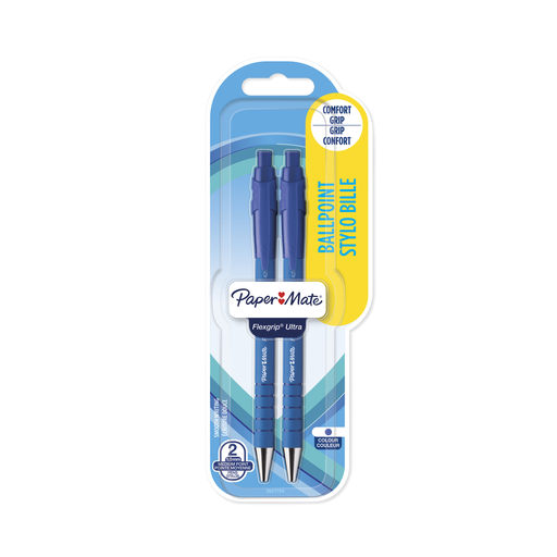 [8008285046715] PAPERMATE Bolígrafo Flex Grip Ultra azul punta media, lote de 2 bolígrafos