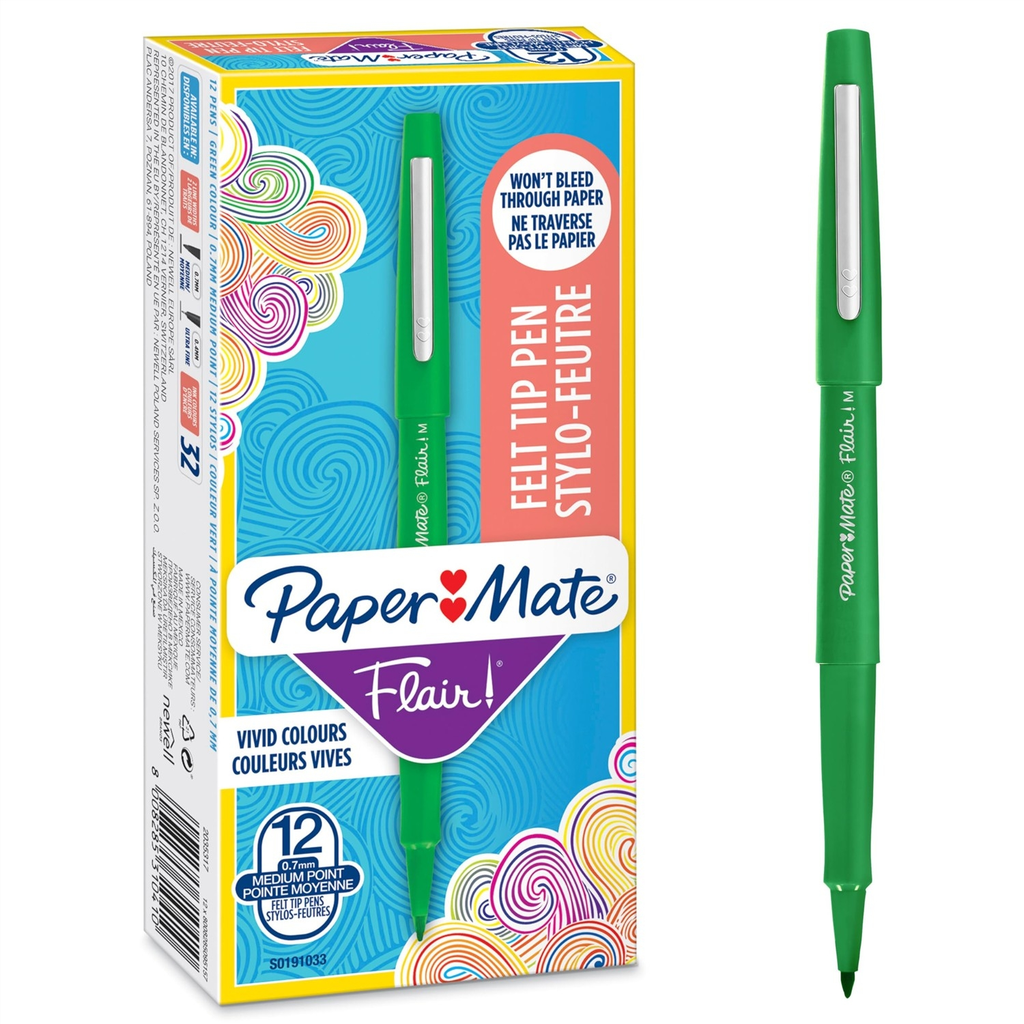 PAPERMATE Stylo Feutre Flair Original Nylon Pointe Moyenne Vert X 12