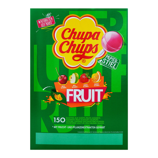 [8410031975710] CHUPA CHUPS Assorted Fruit Lollipops Display 150 units 1.800 kg