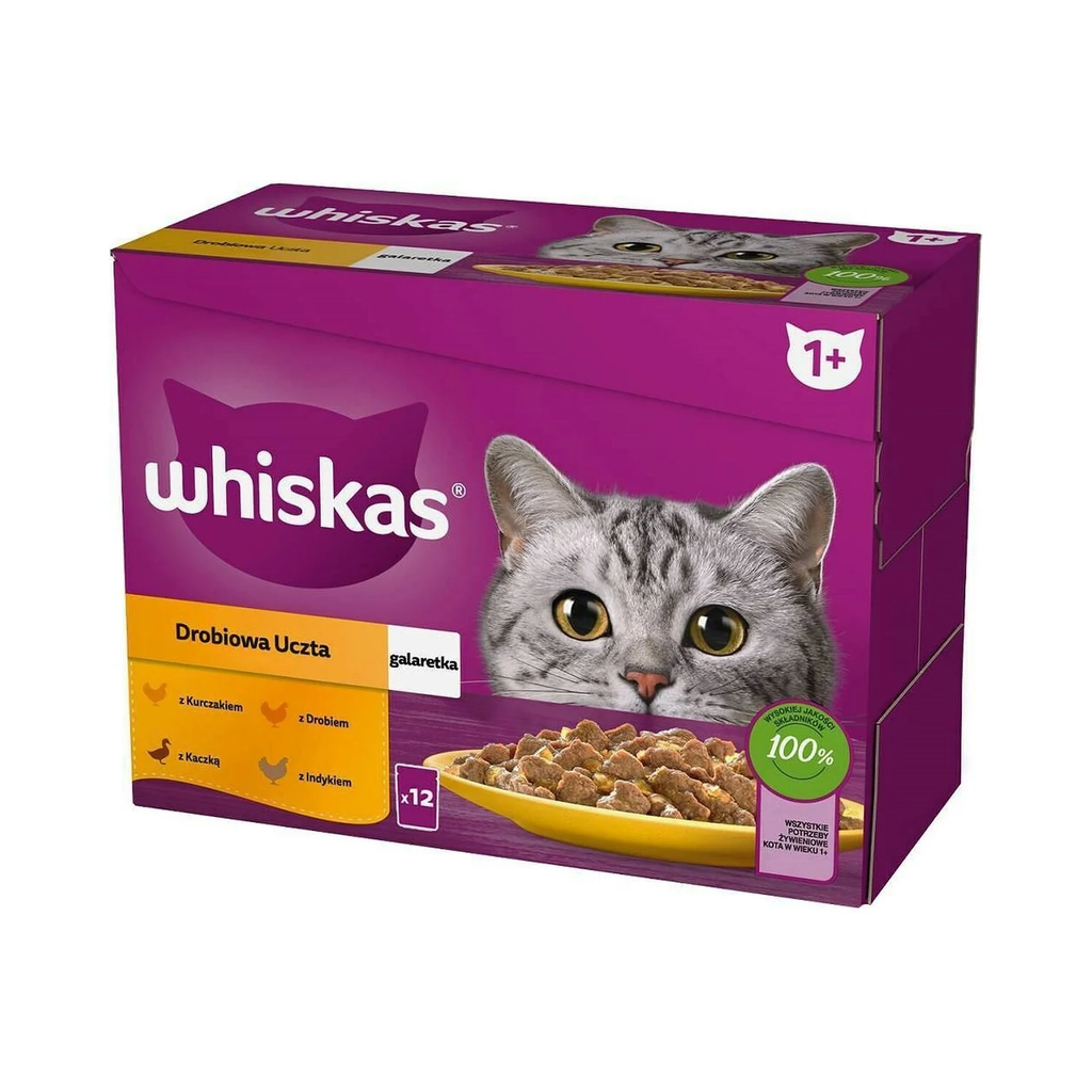 WHISKAS Cat Food Chicken Turkey Duck Poultry 12 x 85 g