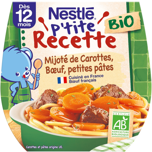 [8445290393760] NESTLE P'tite Recette Bol Estufado de Cenouras Vaca e Massa Bio 2 x 190 g