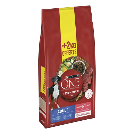 [8445290433565] PURINA ONE Croquettes au bœuf avec du riz pour chien adulte moyen 7 kg