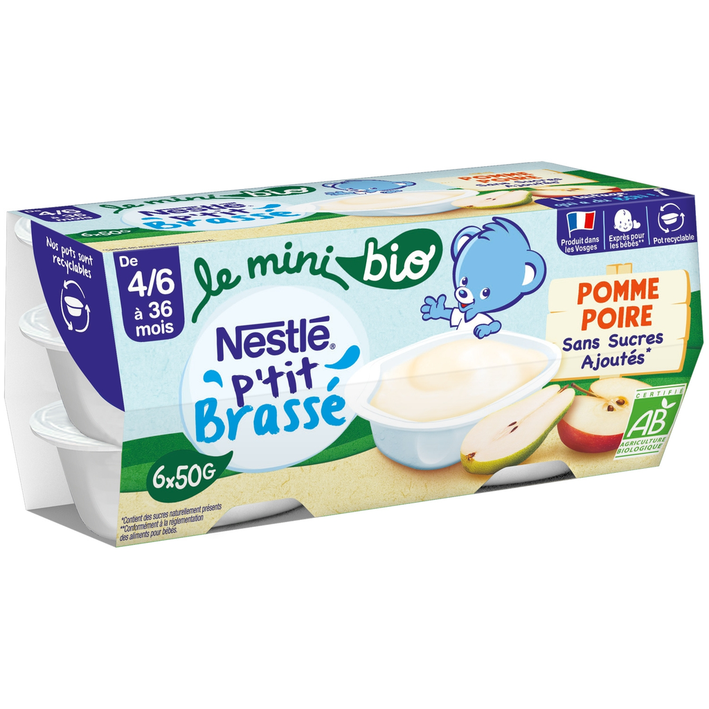 NESTLE Sobremesa láctea bebé Maçã Pera Bio 6x50g