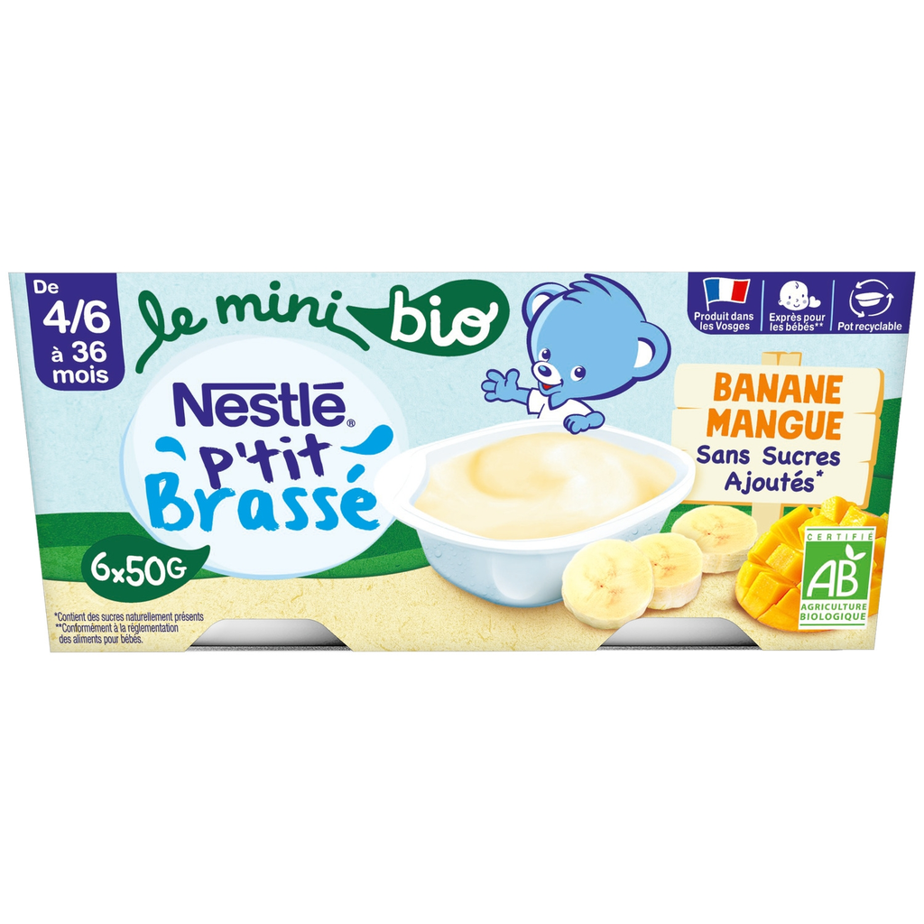 NESTLE Petit brassé organic milk dessert banana mango 6 x 50 g