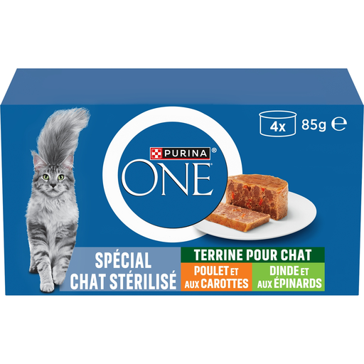 [8445291501614] PURINA Chicken & Carrots and Turkey & Spinach Paté for Sterilized Cats 4x85g