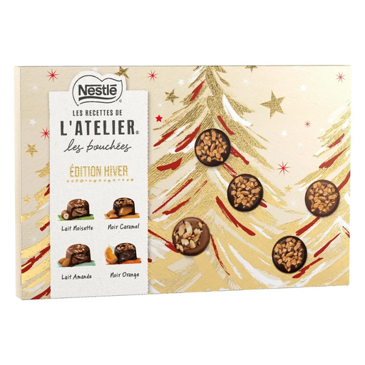 [8445291726086] NESTLE Les Recettes de l'Atelier bocaditos de chocolate con leche con trozos de avellana y almendra 408 g