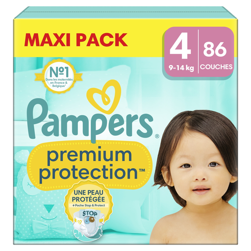 [8700216207263] PAMPERS Couches Bébé Premium Protection Taille 4 9-14 kg, le pack de 86 couches