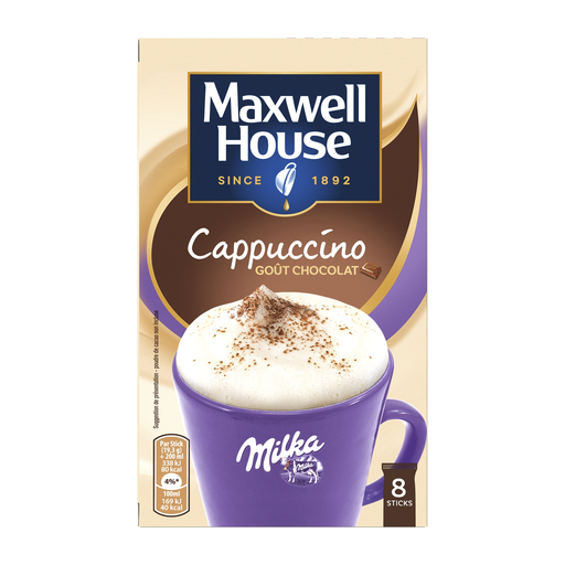 [8711000495643] MAXWELL HOUSE Cappuccino solúvel sabor chocolate Milka 154 g