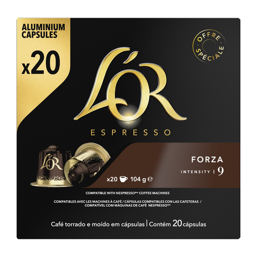 [8711000550724] L'OR Espresso Cápsulas de café forza intensidad 9, 20 cápsulas 104 g