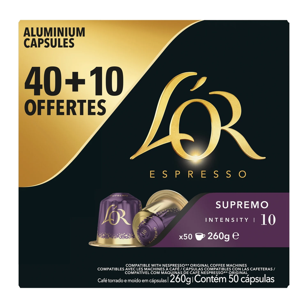 L'OR Espresso Coffee Capsules Supremo intensity 10 40+10 capsules free 260 g