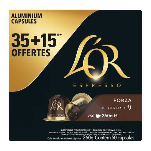 [8711000584569] L'OR Espresso Cápsulas de café Forza intensidad 9 compatibles Nespresso 35+15 cápsulas 260 g