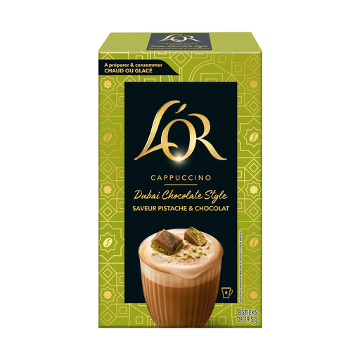 [8711000615775] L OR Cappuccino solúvel sabor pistacho e chocolate 8 sticks 19,5 g