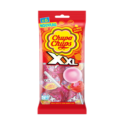 [8713600021024] CHUPA CHUPS XXL Strawberry Bubble Gum Lollipops, pack of 6