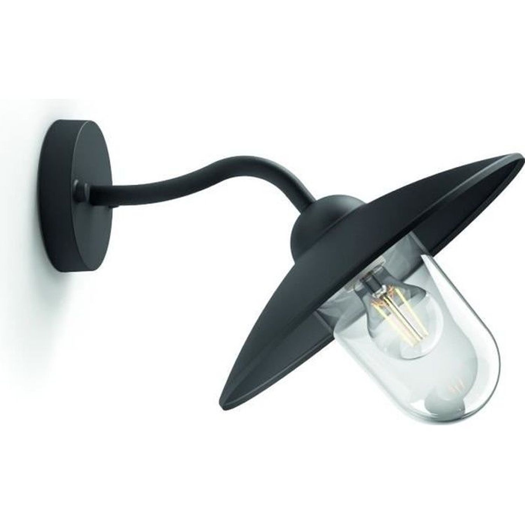 PHILIPS Hammock Outdoor Wall Light Black Transparent Glass