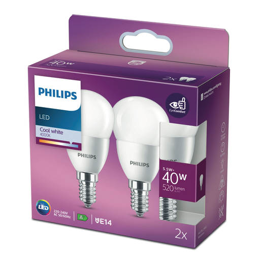 [8718699772932] PHILIPS Lâmpada LED E14 Globo Branco Frio 40W 1 Unidade