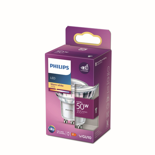 [8718699774134] PHILIPS Lâmpada LED GU10 Spot Branco Quente 50W a unidade