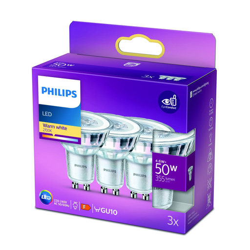 [8718699776114] PHILIPS LED Bulb GU10 Spot Warm White 50W pack of 3 bulbs