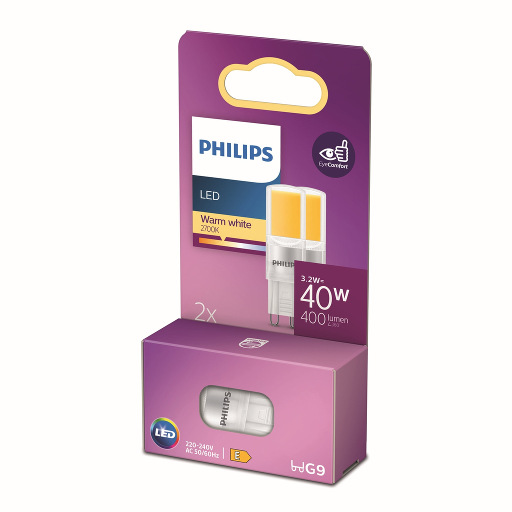 PHILIPS Bombilla LED G9 Cápsula Blanco Cálido 40W lote de 2 unidades