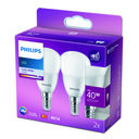 PHILIPS 2 Bombillas LED Esféricas E14 40W Blanco Frío Mate, el lote de 2 bombillas