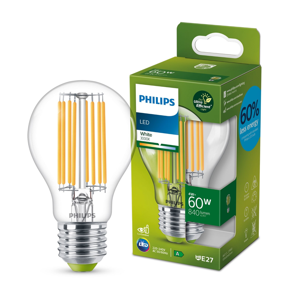 PHILIPS Ampoule Transparente À Filament 60 W A60 E27 le pack