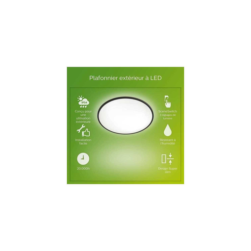 [8719514417977] PHILIPS Superslim LED ceiling light black metal Ø250mm 15W