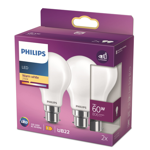 [8719514448698] PHILIPS LED Bulb B22 Standard Warm White 60W x2