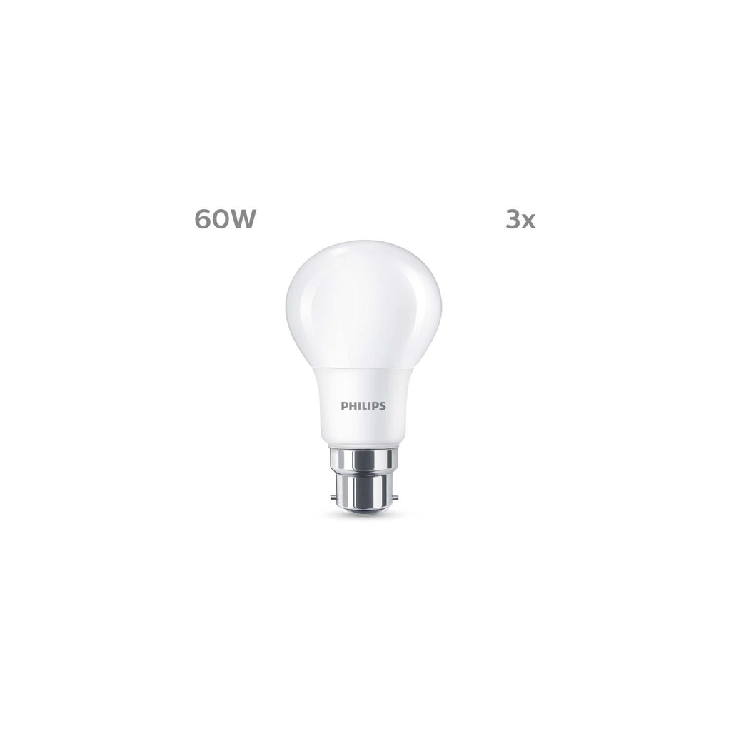 PHILIPS Lâmpada LED 60W B22 Branco Quente Mate, 3 unidades
