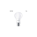 PHILIPS Bombilla LED 60W B22 Blanco Cálido Mate, 3 unidades