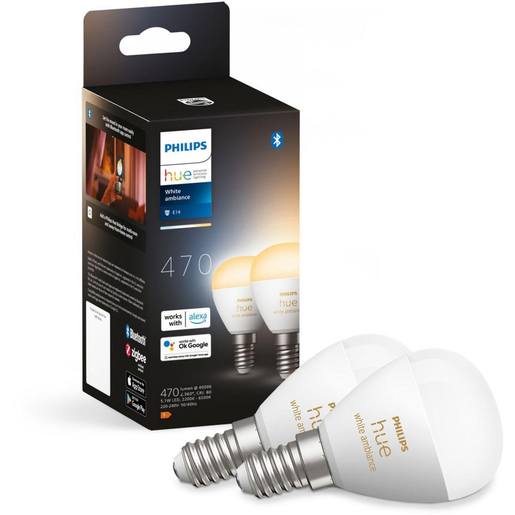 PHILIPS Hue White Ambiance E14 Luster Smart LED Bulb 5.1W x2