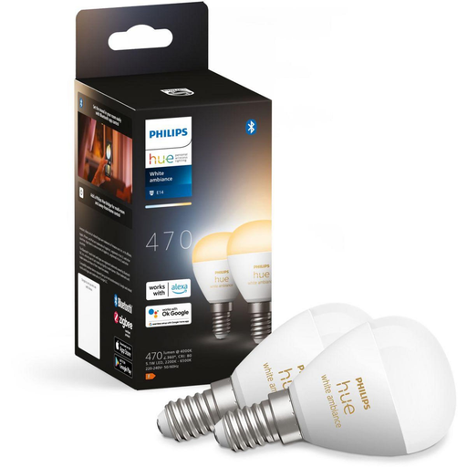 [8719514491168] PHILIPS Lâmpada LED conectada HUE White Ambiance E14 Luster 5.1W x2